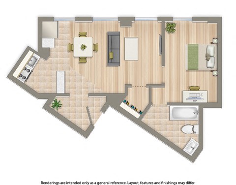 Floor plan for 1 bed, 1 bath, 500 sqft